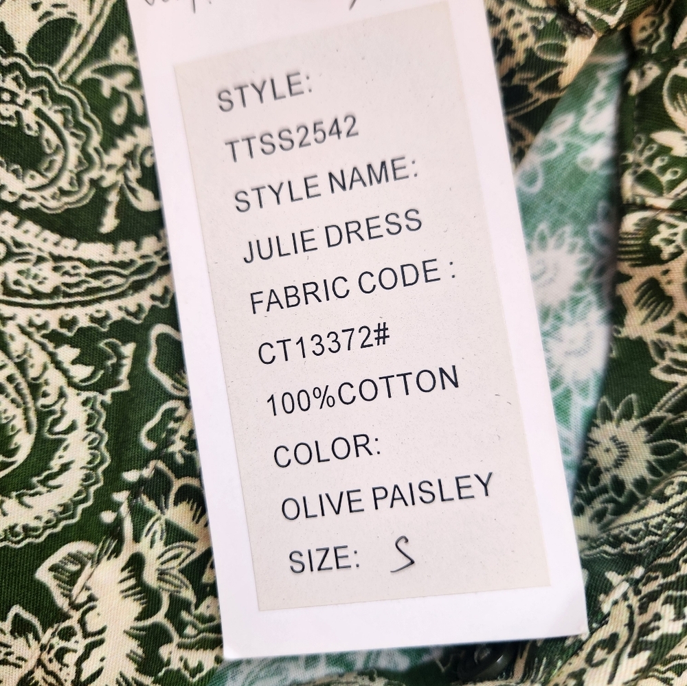 🆕️NWT Taylor Tillman Women's Julie Midi Dress in Olive Paisley, Size S/M, $225 - Picture 8 of 12